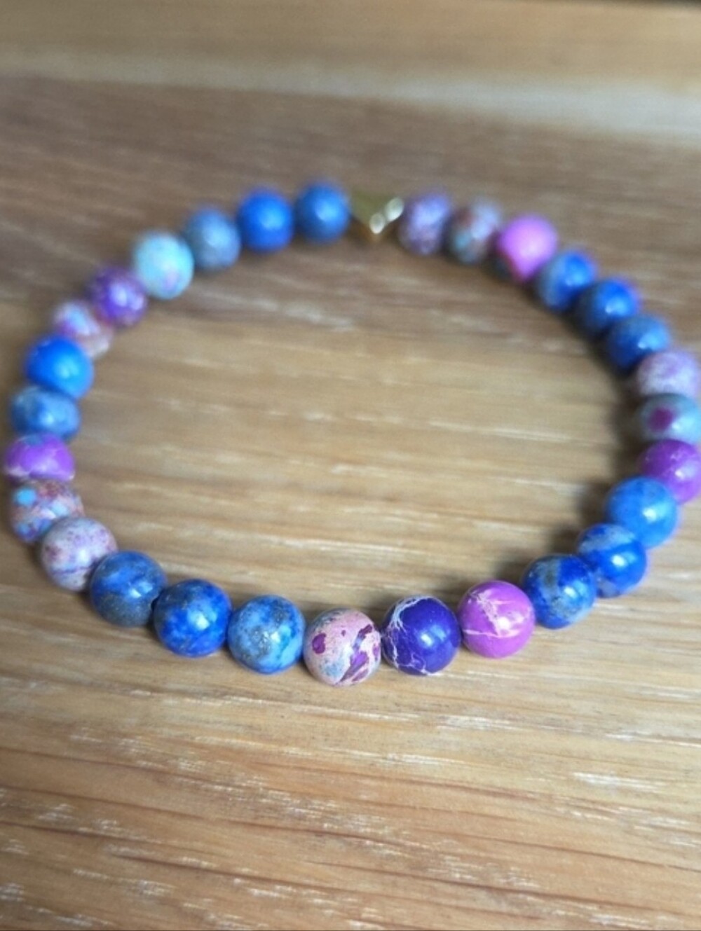 Lapis Lazuli & Imerial Sea Sediment Jasper Beaded Stretch Bracelet | Handmade - Picture 4 of 9
